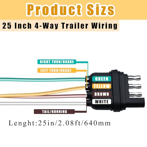 Image of 25 Inch 4-Way 4 Prong Trailer Wiring Harness Plug Male End Replacement Connector for Trailer Hitch Wire Multi-Purpose Ship Lamp Dust Cover with Trailer Side 4-Pin Trail Lamp Plug