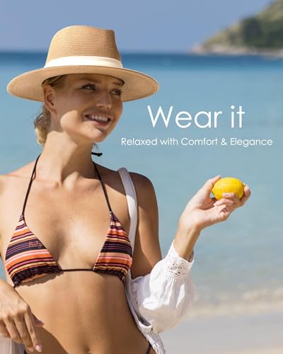 Image of FURTALK Sun Hat Wide Brim Straw Fedora Panama Beach for Men Women | Foldable & Packable for Travel, Breathable Sweatband, Adjustable Chin Strap, Ideal for Summer Boating, Gardening or Holidays
