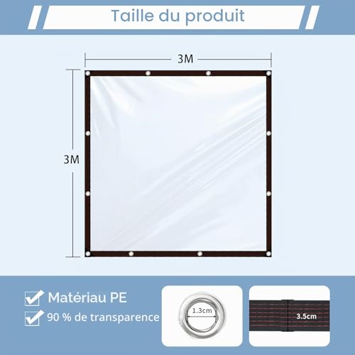 Bâche imperméable transparente 3x3m avec œillets pour meuble de jardin - 5