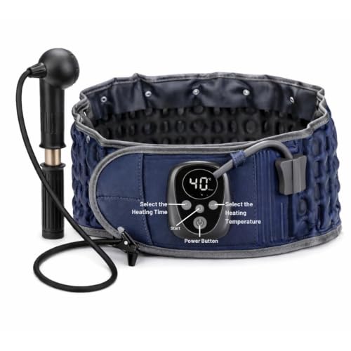 Image of Heated Lumbar Decompression Belt with Manual Air Pump, Vibration Massage & Red Light Heat, Inflatable Lower Back Support Brace, Adjustable Waist 29-49 Inch (Blue With Heat)