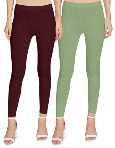 Image of JUNEBERRY Pure Cotton Skinny Fit Ankle Length Leggings Combo (Pack of 2)
