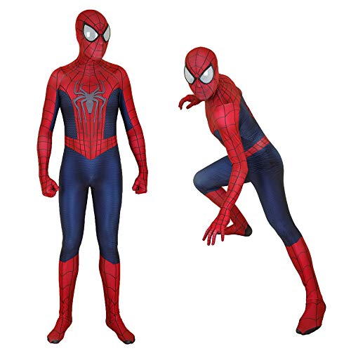 Unisex Spandex Zentai Halloween Cosplay Costumes Adult/Kids 3D Style (Adult-L, red and Blue)