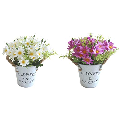 BESPORTBLE, flores artificiais, vasos de seda, grandes arranjos de margarida, pote de metal, bonsai,