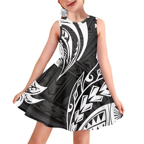 Polynesian Triba Samoan Puletasi Girl's Summer Casual Party A-line Midi Tank Dress for 4-14T Kids2