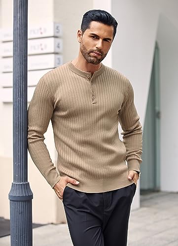 COOFANDY Mens Knit Henley Sweater Long Sleeve Button Down Lightweight Sweater Fall Slim Fit Ribbed Pullover4
