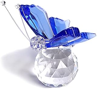 Crystal Flying Blue Butterfly Ornament Gifts for Women, Glass Collectible Animals Figurines (Blue)