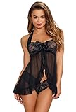 Dreamgirl Women's Playful Retro Stretch Mesh Babydoll and Panty Set