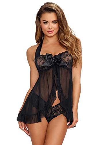 Dreamgirl Women's Playful Retro Stretch Mesh Babydoll and Panty Set