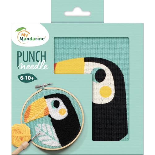 MY MANDARINE KC152C - Un kit Point de croix enfant PUNCH NEEDLE - Tableau 18x18 cm - À partir de 6 ans - TOUCAN