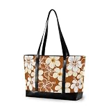 decor gift Waterproof computer bags for women with zipper Brown Hawaii Flower Style for school with tablet