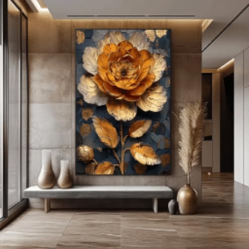 Impression sur toile fleur dorée 40x60cm avec cadre interne pour décoration maison - 4
