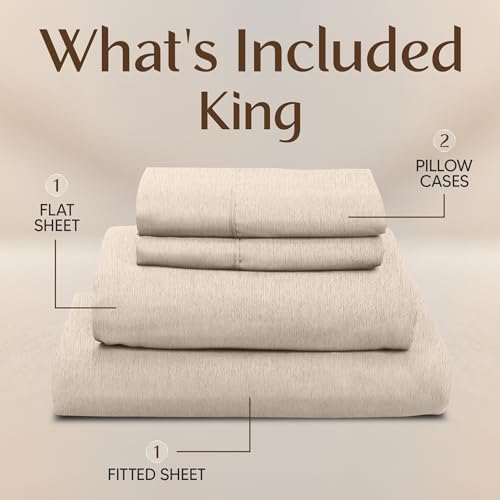 Image of Utopia Bedding King Size Sheet Set - 4 Piece Bed Sheets, Soft and Breathable Microfiber, Includes 1 Fitted Sheet, 1 Flat Sheet and 2 Pillowcases - Oeko Tex (Heather Beige)