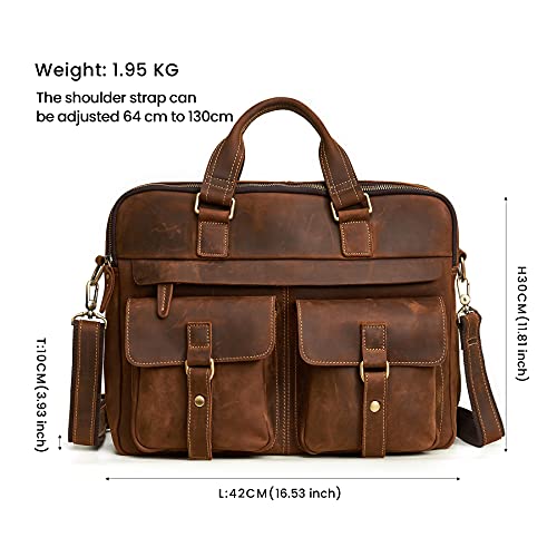 Bolso de viaje para oficina y portátil de 17", bandolera de cuero vintage 4