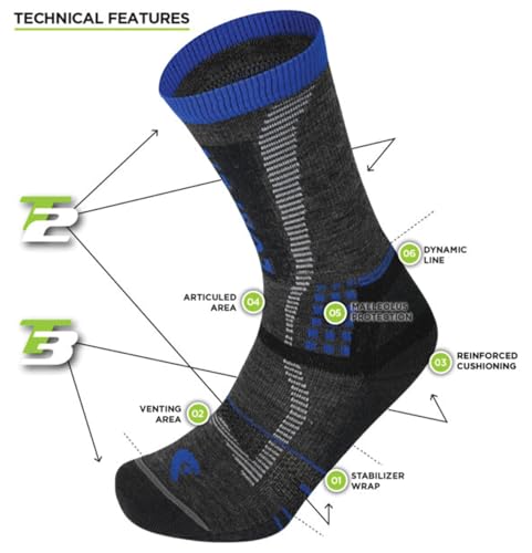 T3 Unisex Nordic Ski Light Eco Crew Sock, Great for Winter Sports, Eco-Friendly & Sustainable, Cushioned, Charcoal/Blue, Size Medium2