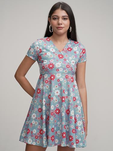 Image of Tokyo Talkies Womens Elegant Flared Sleeve Playful Mini Dress | Flowy | Feminine Silhouette for Effortless Grace | Floral Print | Dress for Women | Women Dress | Stylish Women Dress
