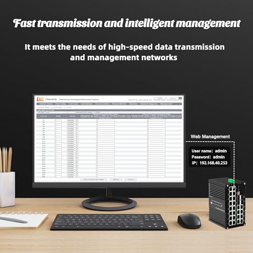 Image of 24 Port PoE L2+ Managed Gigabit Ethernet Switch with 4 SFP Slots, Industrial Hardened Network Fiber Switch Support 48~57VDC,6KV Lightning Protection,-40F to 176F Wide Operating Temperature
