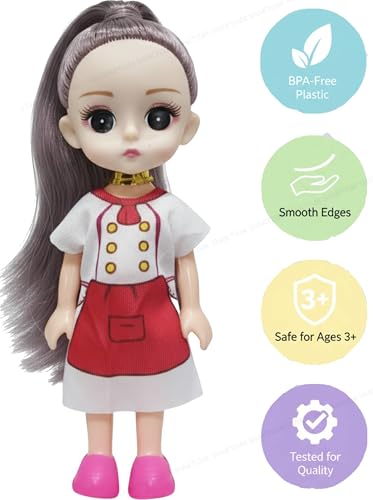 Image of SHAKTISM Pack of 3 Cuties Doll Set, 17 cm, PVC Non-Toxic Material, Soft Body, Assorted Dress Design