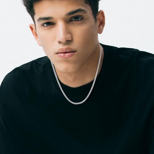 Silver Chain for Men, 3mm/5mm Cuban Link Chains for Men Stainless Steel,Mens Necklace Chain 20/22 inch,Gift Box Included4