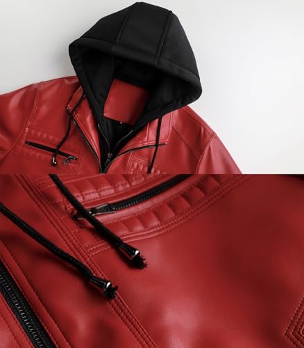 Image of INVACHI Men's Faux Leather Motorcycle Bomber Jacket with Removable Hood
