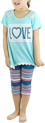 Image of ToBeInStyle Girl's 2 Piece Outfit Top & Leggings Set Casual Graphic Shirt Capri Pants