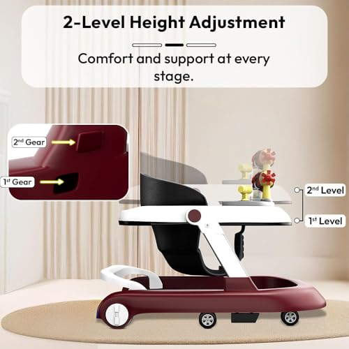 Image of StarAndDaisy Baby Walkers for 6-24 Month Baby Boy Girl /Walker for Kids for 1 Years with Adjustable Height, Musical Tray /Walker for Baby /Kids with Brakes Prevant from Falling (Tiny-Maroon)