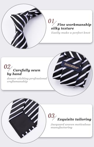 Image of HISDERN Stripe Tie Mens Ties with Pocket Square Set Classic 3.4'' Silk Formal Necktie Handkerchief for Business Wedding