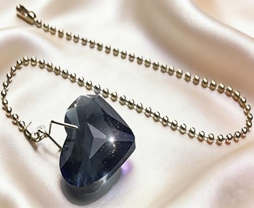 Image of 2Pcs Crystal Ceiling Fan Pull Chain Extender with Connector, 12 inch | K9 Crystal Glass, Not Acrylic, Heart Prism, Cut-To-Length Adjustable, Snap-On Connector For Fan, Light, Lamp (Black)