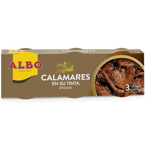 Albo- Calamares en su Tinta -Trozos- Perfecto para Tapas- 3 Latas de 65 Gramos - 195 Gramos