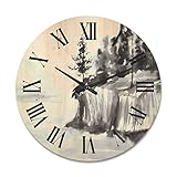 DesignQ Orologio da parete 'Black & White Cliffs by The Lake' in legno nautico e costiero