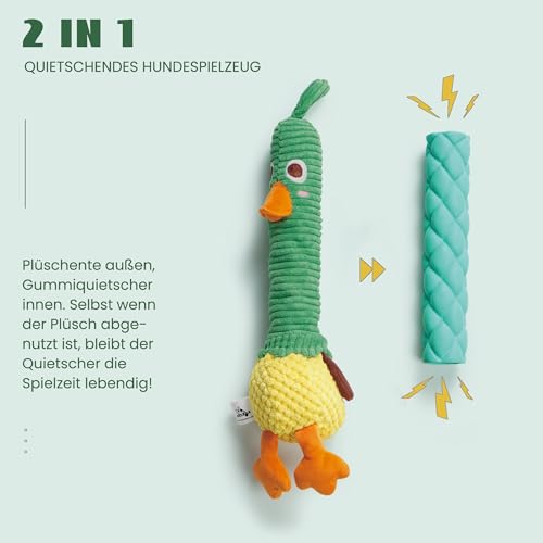 Nocciola Unzerstörbares Ente-Hundespielzeug: Niedliches Quietschspielzeug mit Langlebigen Gummi-Quietscher, Ente-Kauspielzeug für Welpen, Kleine bis Große Hunde
