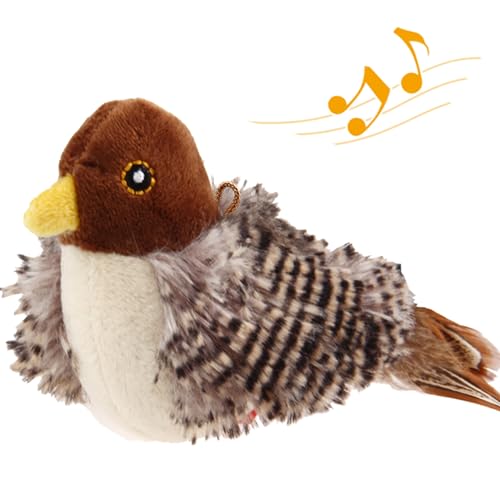 Gigwi Chirping Bird Cat Toy for Indoor Cats, Interactive Hangable Bird Cat Toy with Real Bird Sound and Feather, Automatic Bird Toy for Cats Exercise & Kicker to Self Play（No Flapping）