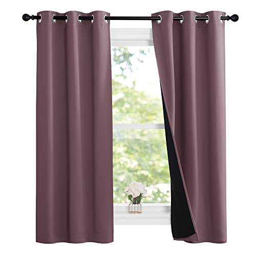 Image of NICETOWN Dry Rose 100% Blackout Lined Curtains, 2 Thick Layers Narrow Wide Window Treatment Panels Thermal Insulated Drapes for Kitchen Small Window (1 Pair, 37 inch Width x 63 inch Length Each Panel)