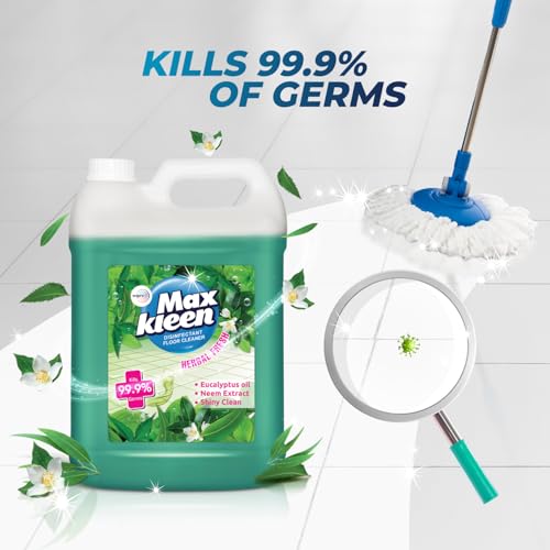 Image of Maxkleen Wipro Herbal Fresh+Neem Extract Floor Cleaning Liquid 5Ltr| Refill Pack |Disinfectant Floor Cleaner With 99.99% Germ Protection| All Purpose Tile, Floor & Wall Cleaner