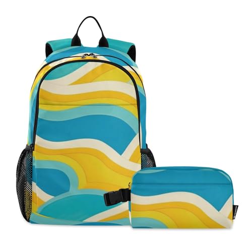 Boîtes à déjeuner garçons sacs d'école vagues fluides jaune-vert 10-12