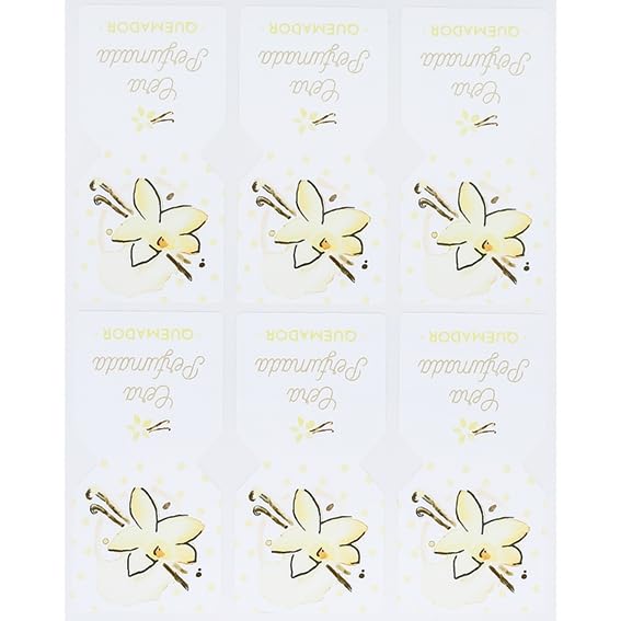 Pegatinas para Saquitos Perfumados Vainilla, 6 unidades de 3,5x7 cm. Ideal para decorar bolsitas de cera perfumada. Identifica aromas fácilmente.