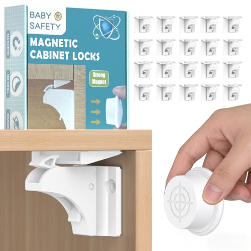 Dioxide Serrure Magnétique Sécurité Enfant, Securite Placard Enfant, Bloc Porte Securite Bebe (20 Verrous + 4 Clés), Bloque Porte Bébé pour Placards, Portes et Tiroirs (Blanc)