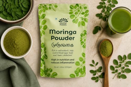 Image of The Divine Foods Moringa Powder | High in Nutrition | Rich in Anti-Oxidants | Controls Blood Sugar levels | Ready-to-Mix | Added Native Indian Herbs | (250 Gm)