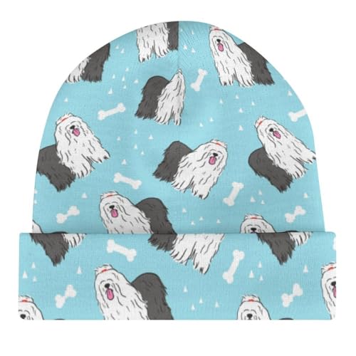 Old English Sheepdog Pattern Kids Beanie Hat for for Girls Boys Children Cap Winter Knitted Chemo Cancer Headwear Accessories Gifts Decoration Black4