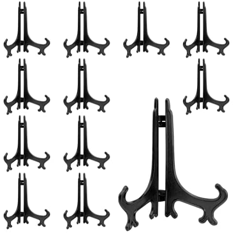 6 Inches Mini Easel Stand, Black Small Acrylic Stand, 12 Pack Plastic Plate Stands for Display, Pictures Photo Holder for Display Book Frames Art Sports Card Coin Home Decoration Birthdays Weddings Cover
