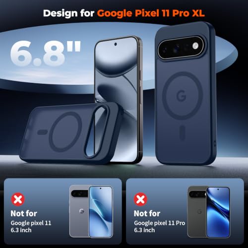 Image of SUPFINE Magnetic for Google Pixel 11 Pro XL Case - Sapphire Blue | With Screen Protector,Translucent Matte,Built-in Magnets,Military Grade Drop Protection,Shockproof Phone Cover