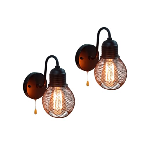 Aplique de pared vintage E27 industrial negro con tirador de cadena para sala de estar y salón