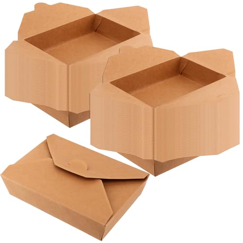 JEUIHAU 60 Pack 47 Oz Disposable Take Out Food Containers, Brown Kraft Paper Food Boxes, Leak and Grease Resistant to Go Containers for Restaurant, Catering, Microwaveable