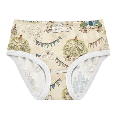 Cotton Toddler Girls Underwear Vintage Maps Flags Castles Print Panties Little Girl Pattern Kids Briefs Undies 2t