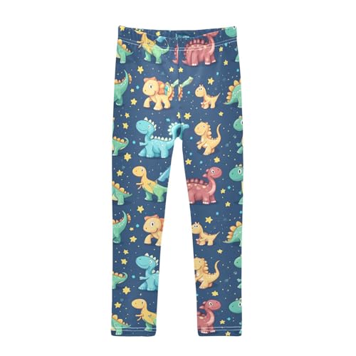Wusikd Cartoon Dinosaurs Blue Girls' Leggings Toddler Doodles Cute Kids Yoga Pants Dance Active Tights 4T