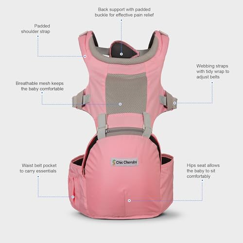 Image of Baby Carrier with Hip Seat, Ergonomic 4 in 1 Carrier Positions, Newborn to Toddler Adjustable Baby Carrier for 4-36 Months, Comfortable Padded Straps, Supports Up to 15 kg (Pink)