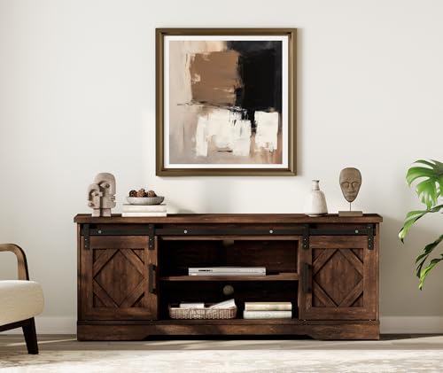 Farmhouse Sliding Barndoor TV Stand-Brown