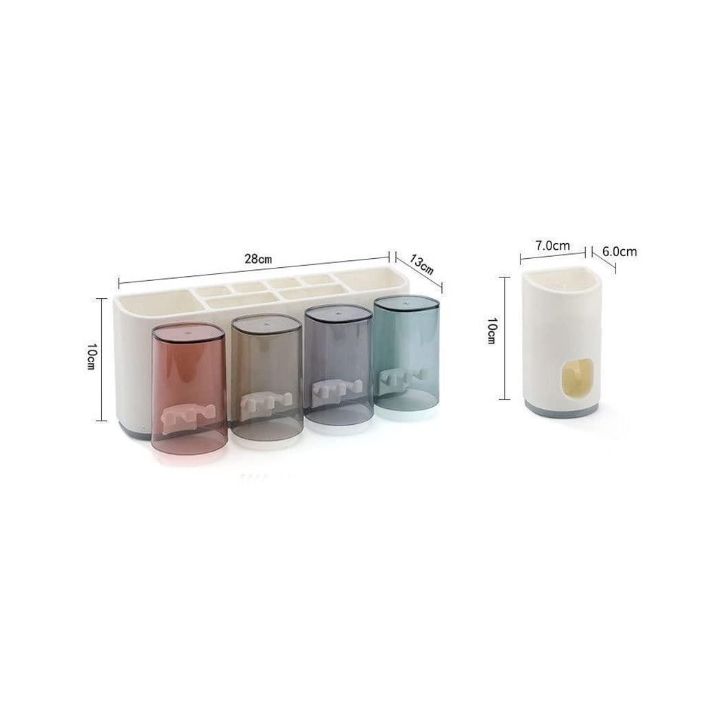 Estante para Cepillos de Dientes Organizzatore da Bagno Montato a Parete a Parete da Denti 4 Slot di spazzolino con Quattro Tazze e Set del Supporto for Compressione del dentifricio(B)
