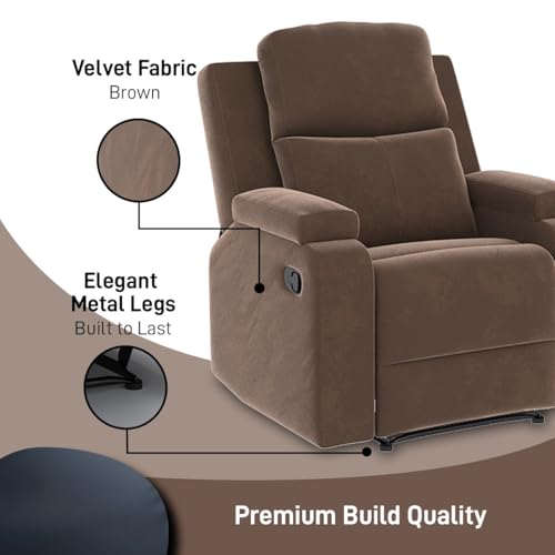 Image of Amazon Brand - Solimo Emerald | Single Seater Sofa Recliner | Manual Recliner (Velvet Brown)