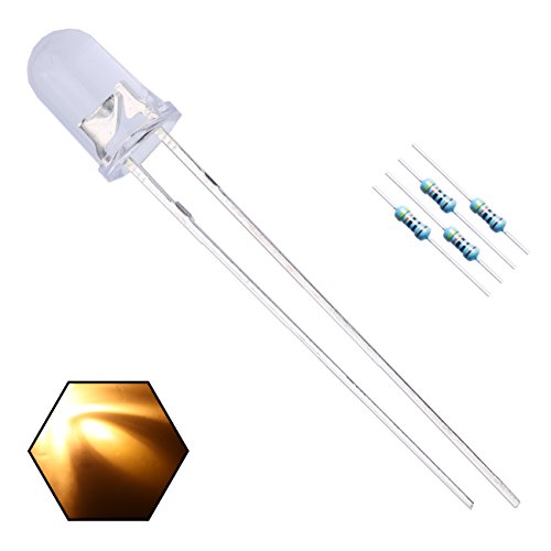 Edgelec 100Pcs 5Mm Warm White Lights Led Diodes Clear Round Lens 29Mm Long Lead (Dc 3V) +100Pcs Resistors (For Dc 6-12V) Included, Bright Bulb Lamps Light Emitting Diode #TOP24