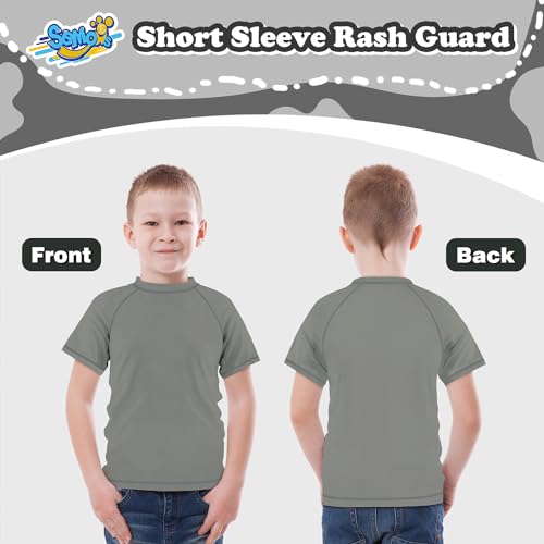 Boys Rash Guard Swim Shirt Short Sleeve for Toddler Infant Baby Babies Kids Youth Rashguard Water Sun Fishing Shirt UPF+ 50 Swimming Shirt Mist Grey 12-14Y4
